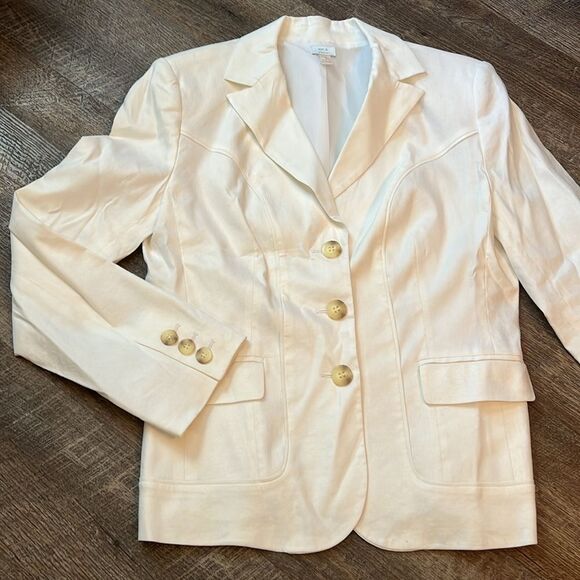 Apt. 9 Women’s Size 12 Off White Linen Blend Stretch Blazer Jacket - Picture 4 of 8